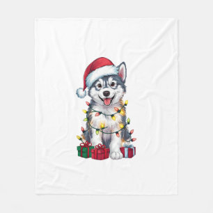 Xmas Lighting Weihnachtsmannmütze Alaskan Malamute Fleecedecke
