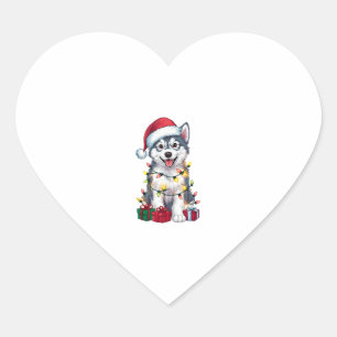 Xmas Lighting Weihnachtsmannmütze Alaskan Malamute Herz-Aufkleber