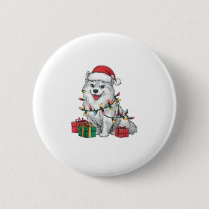 Xmas Lighting Weihnachtsmannmütze American Eskimo Button