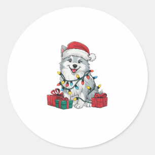 Xmas Lighting Weihnachtsmannmütze American Eskimo Runder Aufkleber