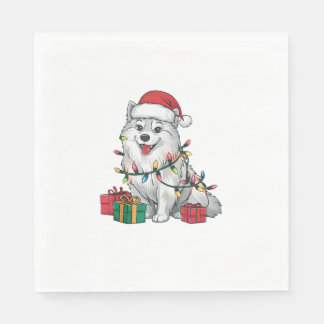Xmas Lighting Weihnachtsmannmütze American Eskimo  Serviette