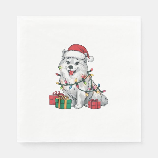 Xmas Lighting Weihnachtsmannmütze American Eskimo  Serviette (Vorderseite)