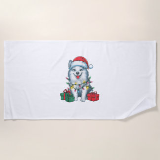 Xmas Lighting Weihnachtsmannmütze American Eskimo  Strandtuch