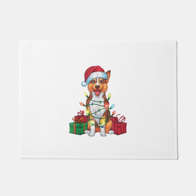 Xmas Lighting Weihnachtsmannmütze Australian Kelpi Fußmatte (Vorderseite)