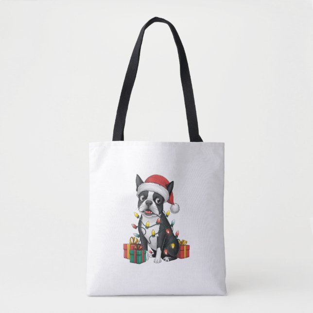 Xmas Lighting Weihnachtsmannmütze Boston Terrier D (Vorderseite)