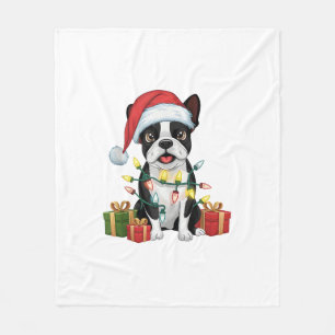 Xmas Lighting Weihnachtsmannmütze Boston Terrier D Fleecedecke