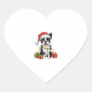 Xmas Lighting Weihnachtsmannmütze Boston Terrier D Herz-Aufkleber