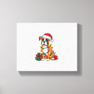 Xmas Lighting Weihnachtsmannmütze Boxer Dog Weihna Leinwanddruck