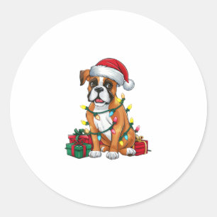 Xmas Lighting Weihnachtsmannmütze Boxer Dog Weihna Runder Aufkleber
