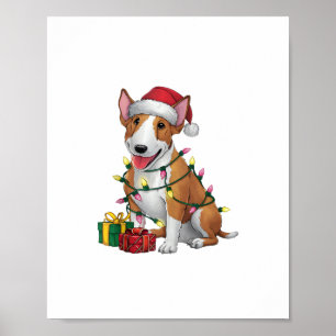 Xmas Lighting Weihnachtsmannmütze Bull Terrier Dog Poster