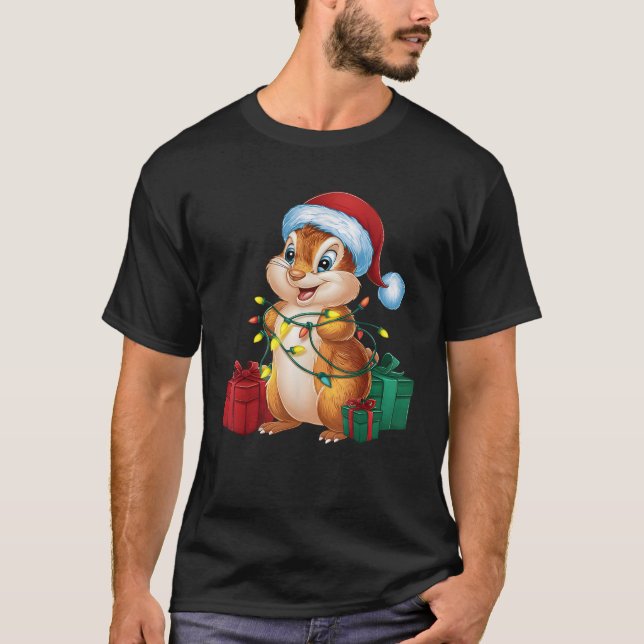 Xmas Lighting Weihnachtsmannmütze Chipmunk Weihnac T-Shirt (Vorderseite)