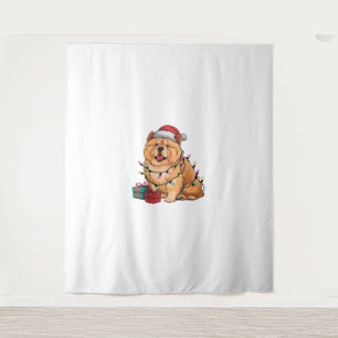 Xmas Lighting Weihnachtsmannmütze Chow Chow Dog We Wandteppich