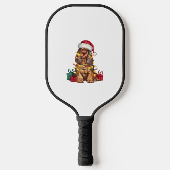 Xmas Lighting Weihnachtsmannmütze Cocker Spaniel D Pickleball Schläger (Vorderseite)