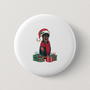 Xmas Lighting Weihnachtsmannmütze Doberman Dog Wei Button