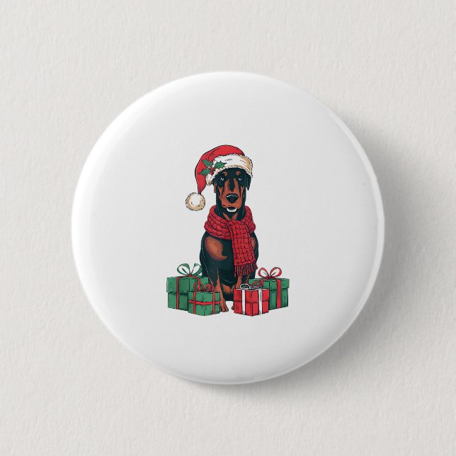 Xmas Lighting Weihnachtsmannmütze Doberman Dog Wei Button (Vorderseite)