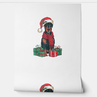 Xmas Lighting Weihnachtsmannmütze Doberman Dog Wei Tapete
