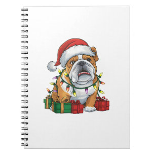 Xmas Lighting Weihnachtsmannmütze Englisch Bulldog Notizblock