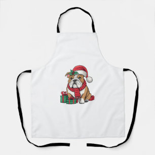 Xmas Lighting Weihnachtsmannmütze Englisch Bulldog Schürze