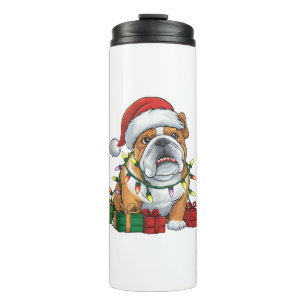 Xmas Lighting Weihnachtsmannmütze Englisch Bulldog Thermosbecher