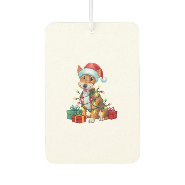 Xmas Lighting Weihnachtsmannmütze Fox Terrier Dog  Autolufterfrischer (Vorderseite)