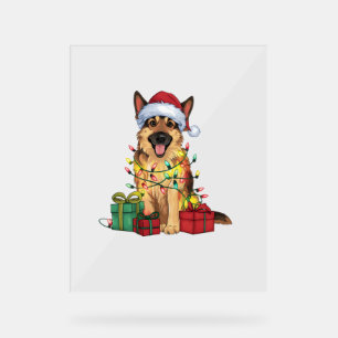Xmas Lighting Weihnachtsmannmütze German Shepherd Acrylschild