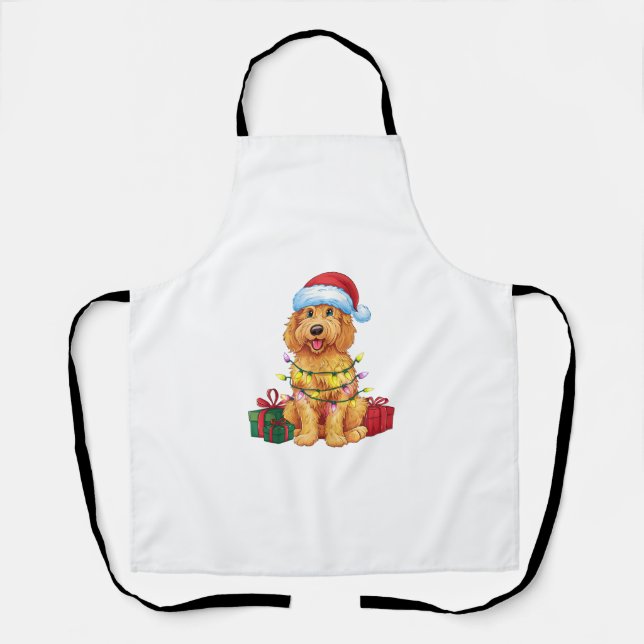Xmas Lighting Weihnachtsmannmütze Goldendoodle Dog Schürze (Vorderseite)