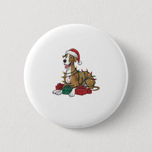 Xmas Lighting Weihnachtsmannmütze Great Dane Dog W Button (Vorderseite)