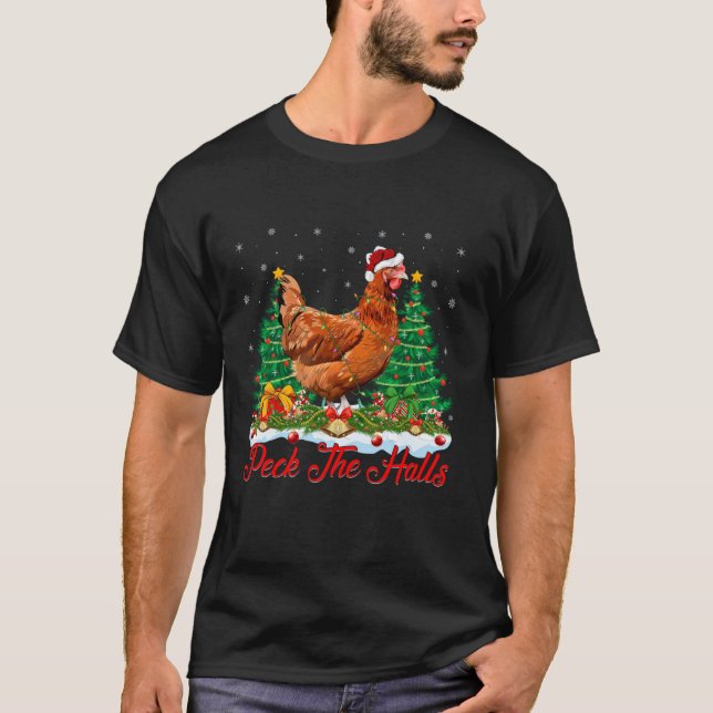Xmas Lighting Weihnachtsmannmütze Hühnerweihnachts T-Shirt (Vorderseite)