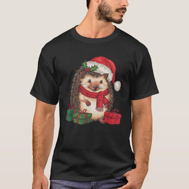 Xmas Lighting Weihnachtsmannmütze Igel Weihnachten T-Shirt (Vorderseite)
