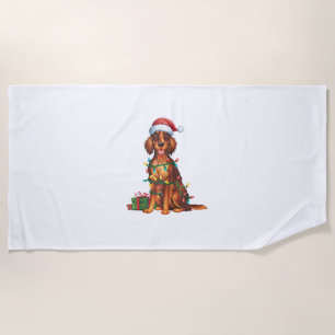 Xmas Lighting Weihnachtsmannmütze Irish Setter Dog Strandtuch