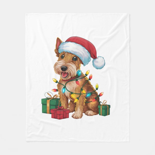 Xmas Lighting Weihnachtsmannmütze Irish Terrier Do Fleecedecke (Vorderseite)