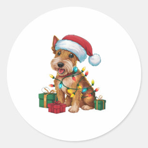Xmas Lighting Weihnachtsmannmütze Irish Terrier Do Runder Aufkleber