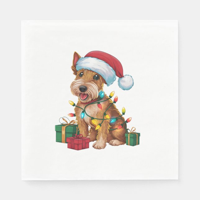 Xmas Lighting Weihnachtsmannmütze Irish Terrier Do Serviette (Vorderseite)