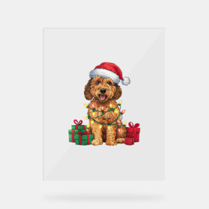 Xmas Lighting Weihnachtsmannmütze Labradoodle Dog  Acrylschild