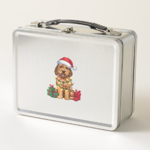 Xmas Lighting Weihnachtsmannmütze Labradoodle Dog Metall Brotdose