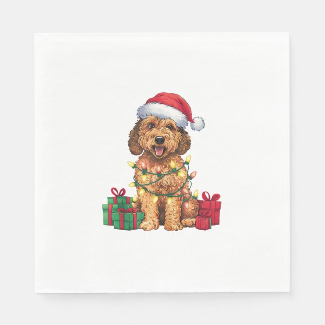 Xmas Lighting Weihnachtsmannmütze Labradoodle Dog  Serviette (Vorderseite)