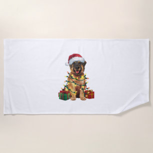 Xmas Lighting Weihnachtsmannmütze Leonberger Dog C Strandtuch