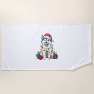Xmas Lighting Weihnachtsmannmütze Malamute Dog Wei Strandtuch