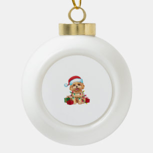 Xmas Lighting Weihnachtsmannmütze Maltipoo Dog Wei Keramik Kugel-Ornament