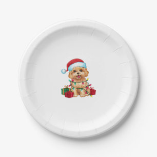 Xmas Lighting Weihnachtsmannmütze Maltipoo Dog Wei Pappteller