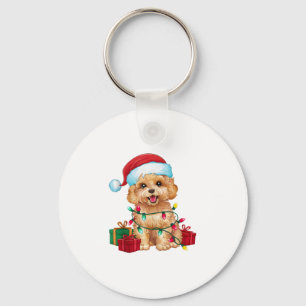 Xmas Lighting Weihnachtsmannmütze Maltipoo Dog Wei Schlüsselanhänger