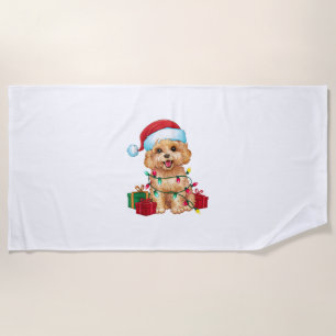 Xmas Lighting Weihnachtsmannmütze Maltipoo Dog Wei Strandtuch