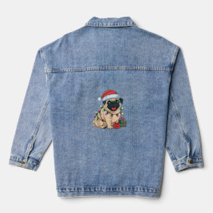 Xmas Lighting Weihnachtsmannmütze Mops Hunde Weihn Jeansjacke