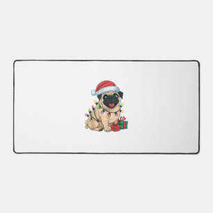 Xmas Lighting Weihnachtsmannmütze Mops Hunde Weihn Schreibtischunterlage