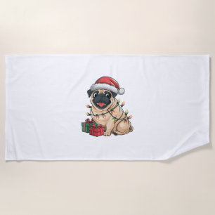 Xmas Lighting Weihnachtsmannmütze Mops Hunde Weihn Strandtuch