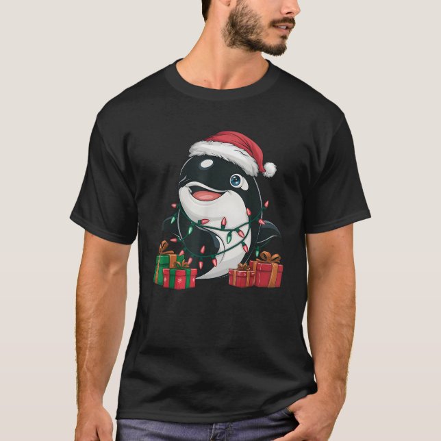 Xmas Lighting Weihnachtsmannmütze Orca Weihnachten T-Shirt (Vorderseite)