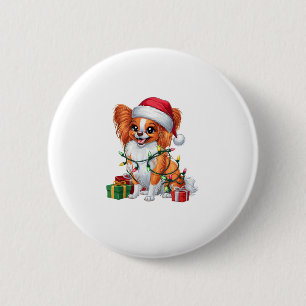 Xmas Lighting Weihnachtsmannmütze Papillon Dog Chr Button