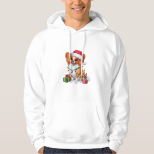Xmas Lighting Weihnachtsmannmütze Papillon Dog Chr Hoodie