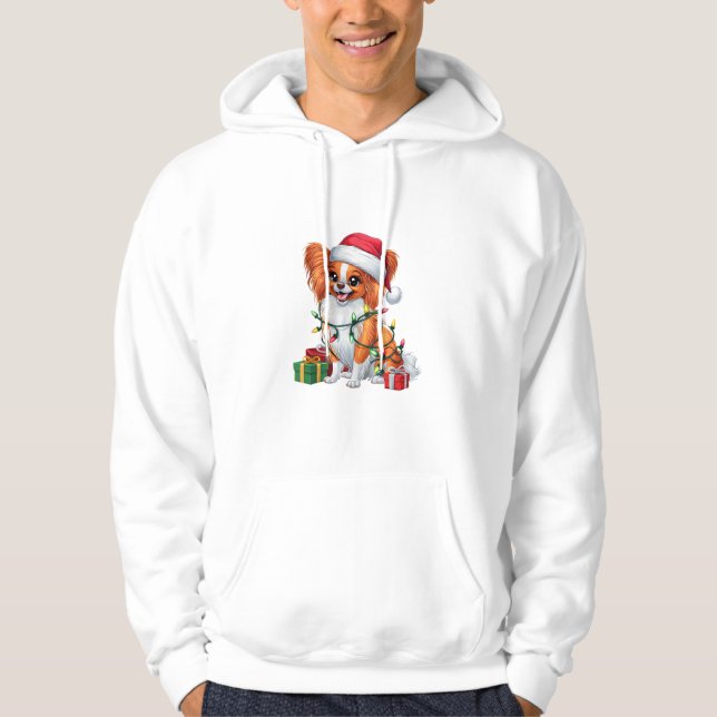 Xmas Lighting Weihnachtsmannmütze Papillon Dog Chr Hoodie (Vorderseite)