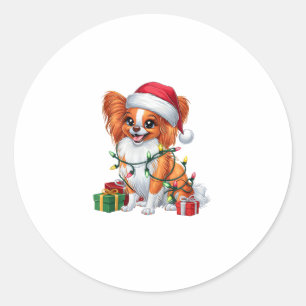 Xmas Lighting Weihnachtsmannmütze Papillon Dog Chr Runder Aufkleber